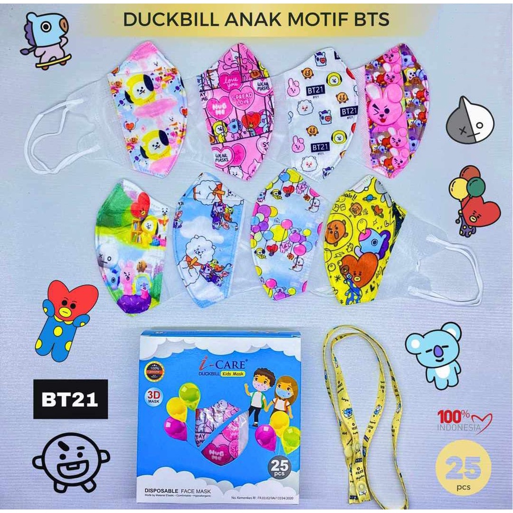 Duckbill KIDS i-Care 1 Kotak isi 25pcs Masker Anak 3ply Duckbill 3D Untuk 0-8 Tahun - Big Plaza