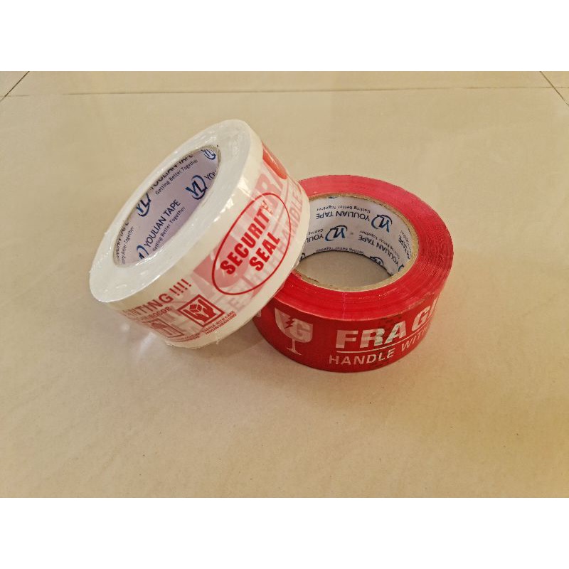 

[ YouLian ] LAKBAN FRAGILE MERAH dan PUTIH 2”inch(48MM x 200 Yard) Lakban OPP / Isolasi OPP Fragile Video Unboxing / Asli 200 yard Fragile Puith