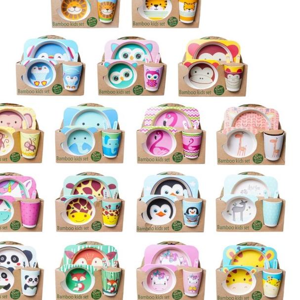 Set Alat Makan 5 in 1 / Piring Makan Anak Balita Peralatan Makan - 005 - Flamingo