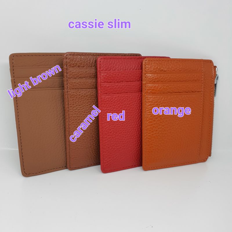 cassie slim leather card holder wallet with zipper / dompet kartu tipis