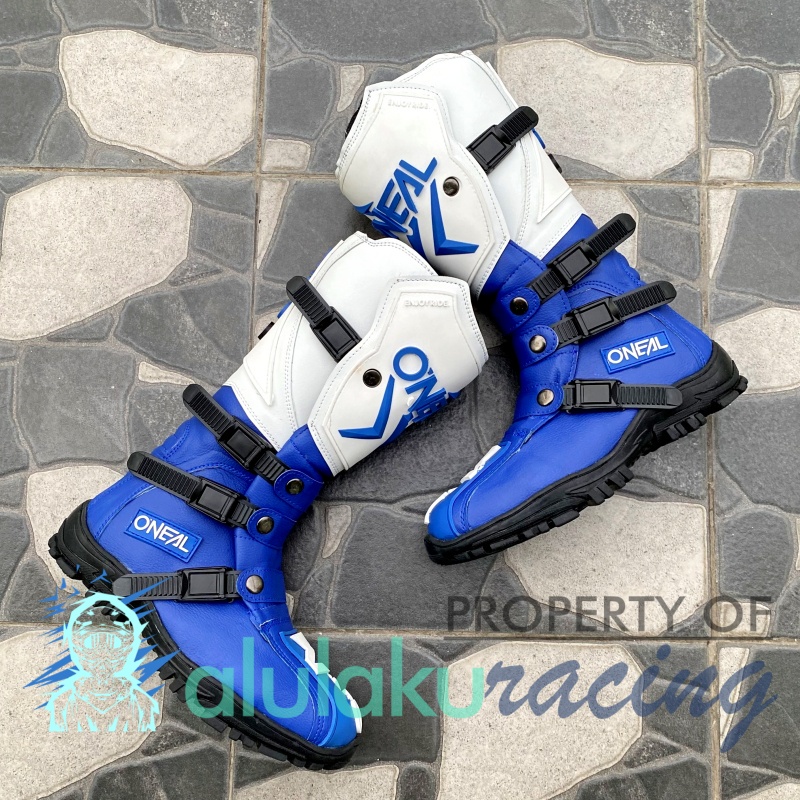 Sepatu Trail Boots Motocross MX Lokal Premium Best Quality - White Blue