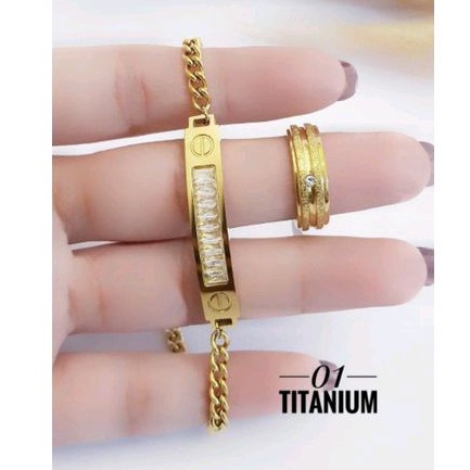 set perhiasan titanium  gold gelang cincin gL01