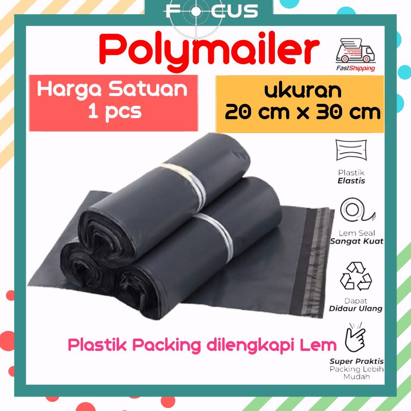 POLYMAILER 20X30 Focus Plastic Packing POLIMAILER SATUAN 20x30 Hitam Amplop Plastik Packing Olshop K