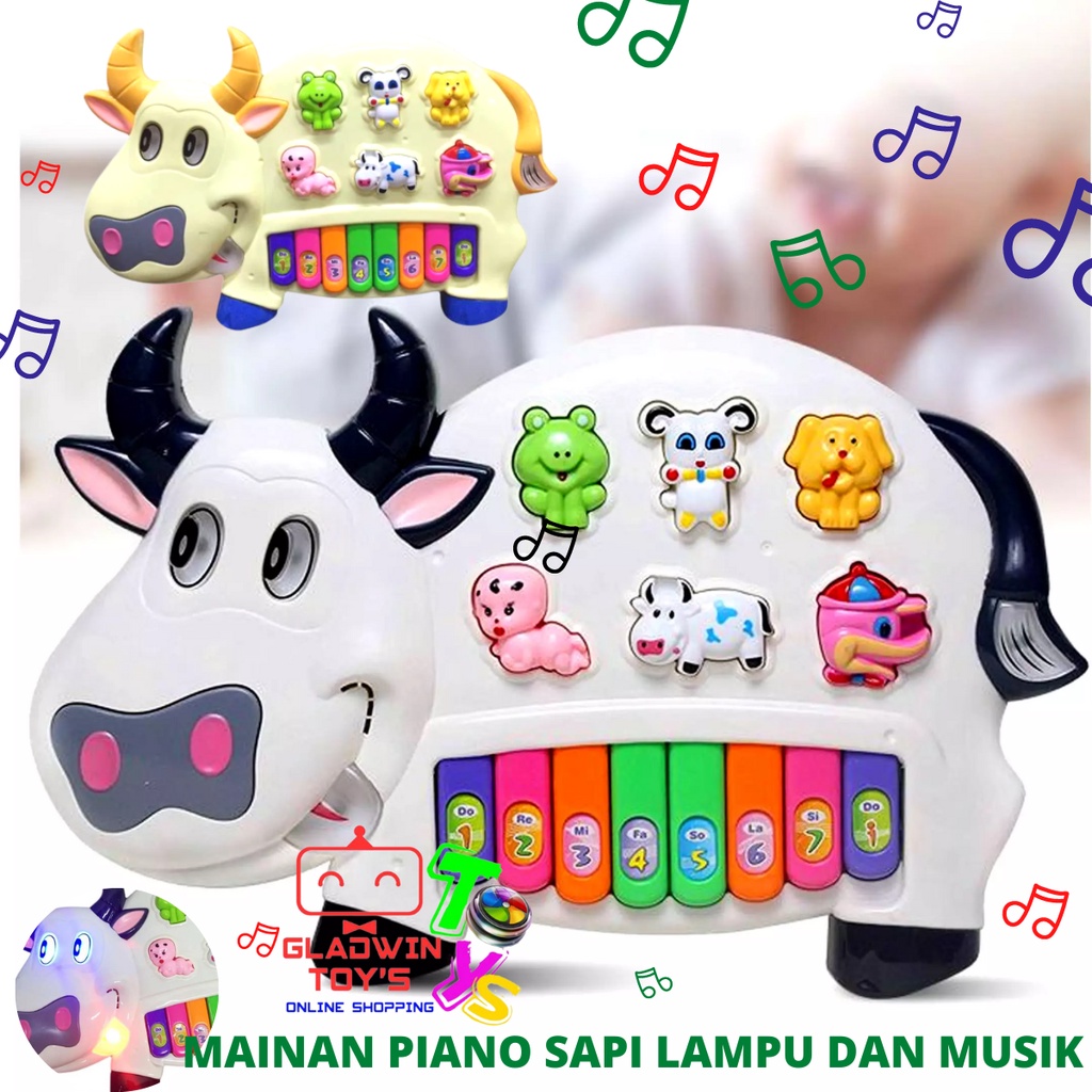 PIANO SAPI BRO-1610 MAINAN PIANO COW MUSIK LAMPU EDUKASI BAYI