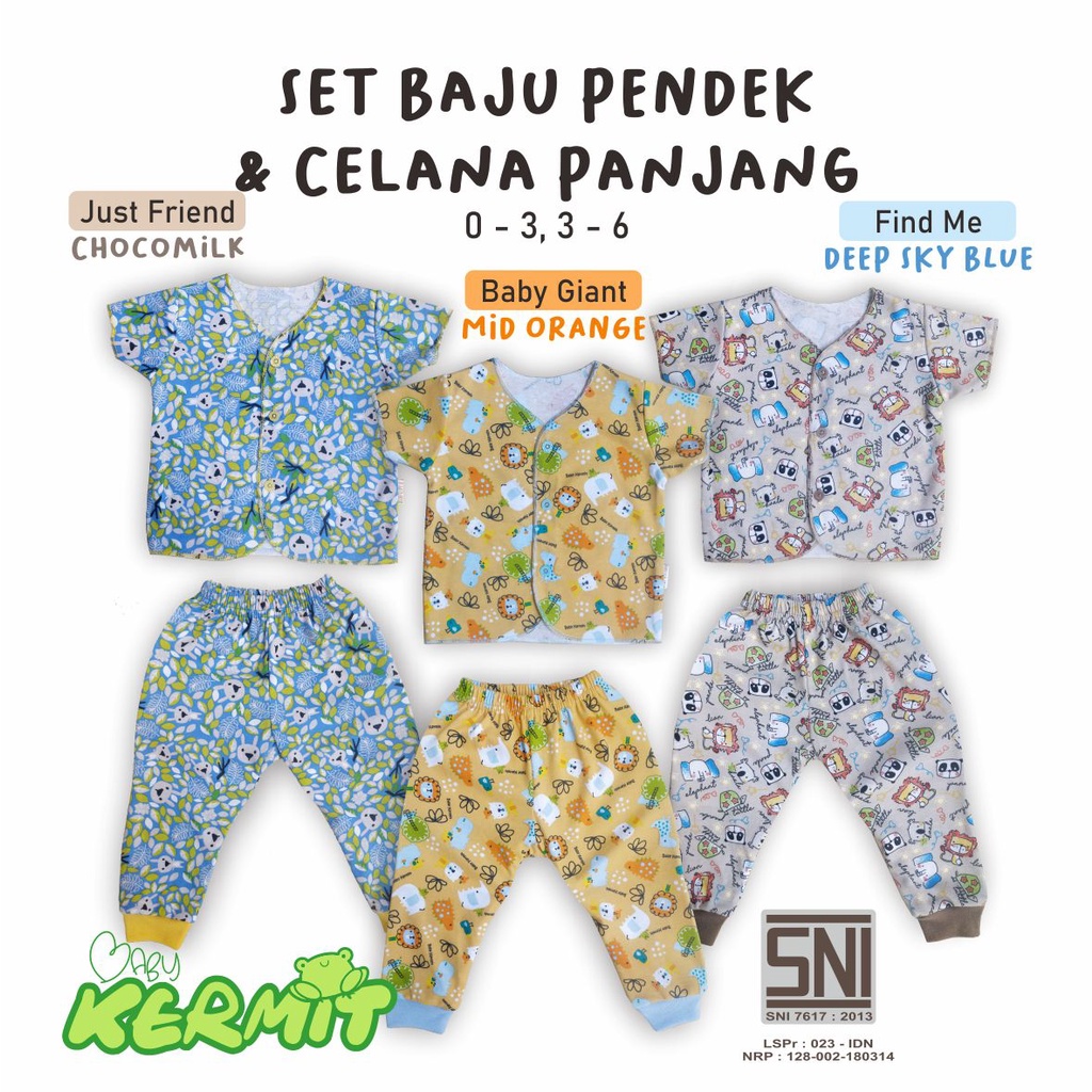 BABY KERMIT - Setelan Piyama Baju Tidur Pendek Dan Celana Panjang Anak Bayi Laki Laki Perempuan Usia