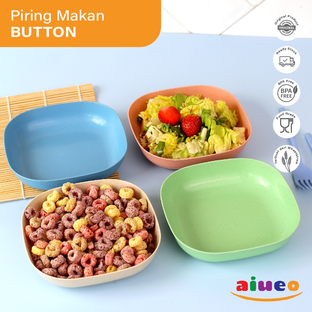 AIUEO 14cm Piring Makan Saji Kotak Persegi Tinggi Sup Soup Sayur Kuah WheatStraw Jerami Gandum Aesthetic Estetik Plastik