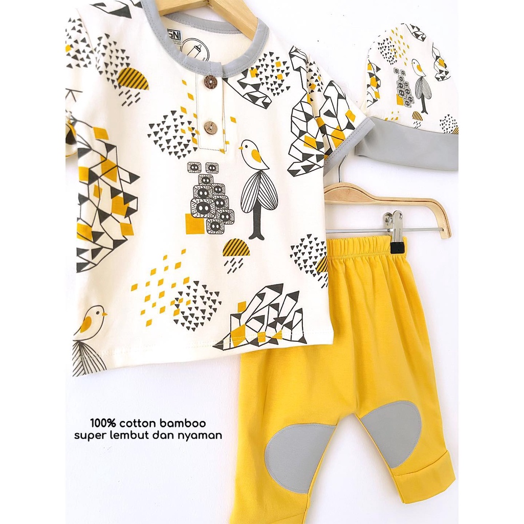 BERSERTIFIKASI SNI Premium Cotton Bamboo Babybeb Baju Setelan Kaos Celana Topi Pergi Jalan Lucu Fashion Anak Bayi Cowok Laki Terlaris Murah TOKYO BIRD