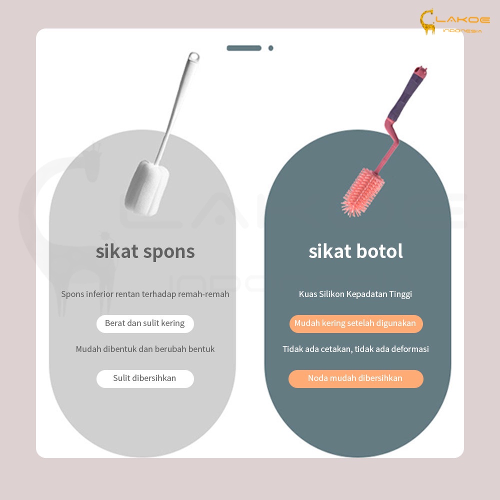 LAKOE 3IN1 Sikat Botol Silikon Set Pembersih botol silikon