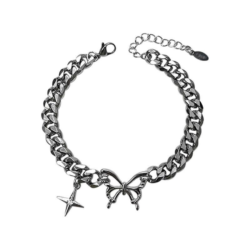 Gelang Rantai Dengan Liontin Bentuk Kupu-Kupu + Bintang Bahan Alloy Untuk Wanita