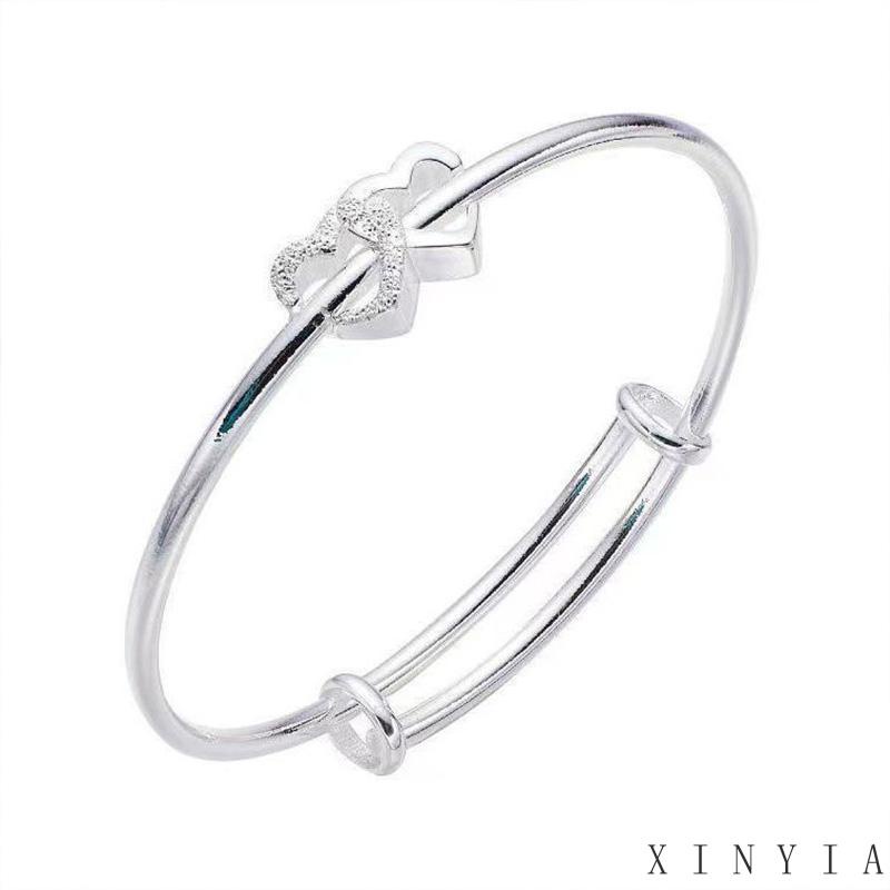 【Bayar di tempat】Gelang Tangan Wanita Desain Hati Ganda Adjustable Gelang Rantai Adjustable Desain