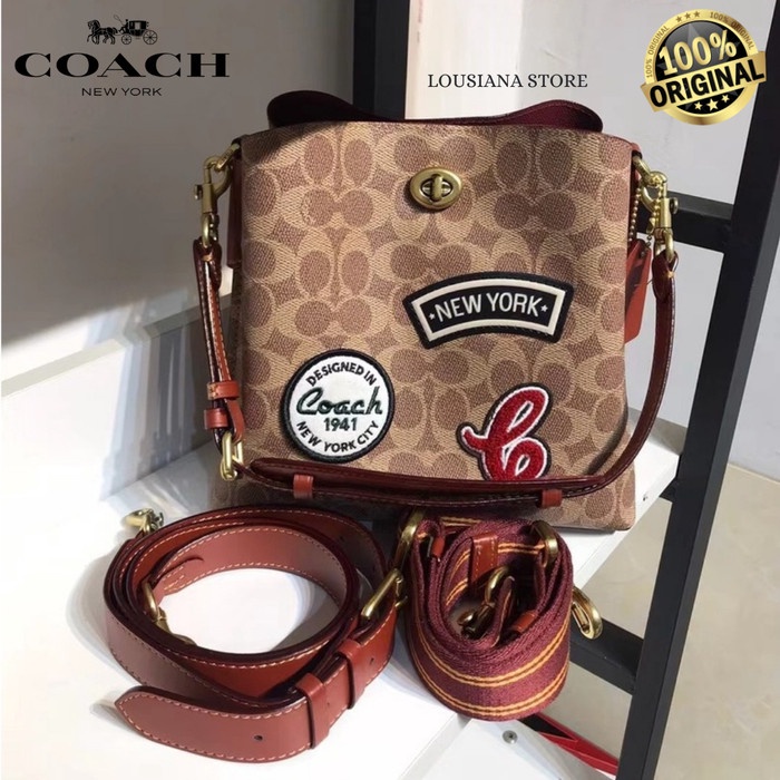 Coach Willow Bucket Bag In Signature Canvas With Patches