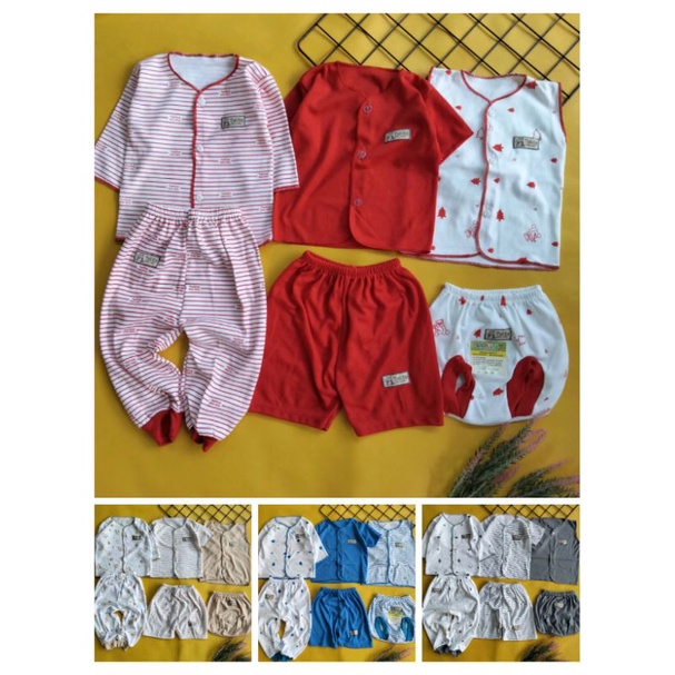 3 stel / 6 pcs baju celana bayi newborn seri warna 4