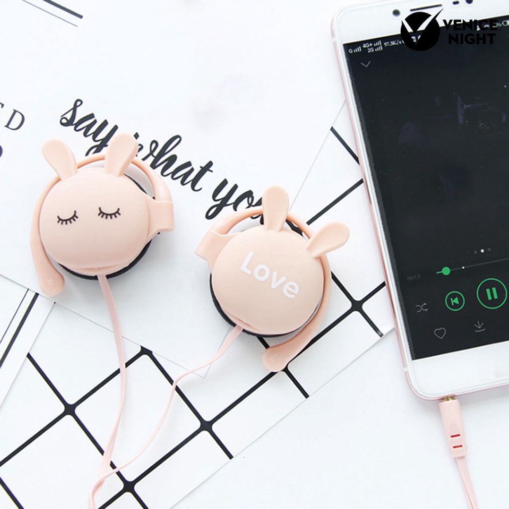 (VNEP) (Berkabel) Earphone Lovely Rabbit ABS Headphone Universal dengan Mikrofon untuk Gaming