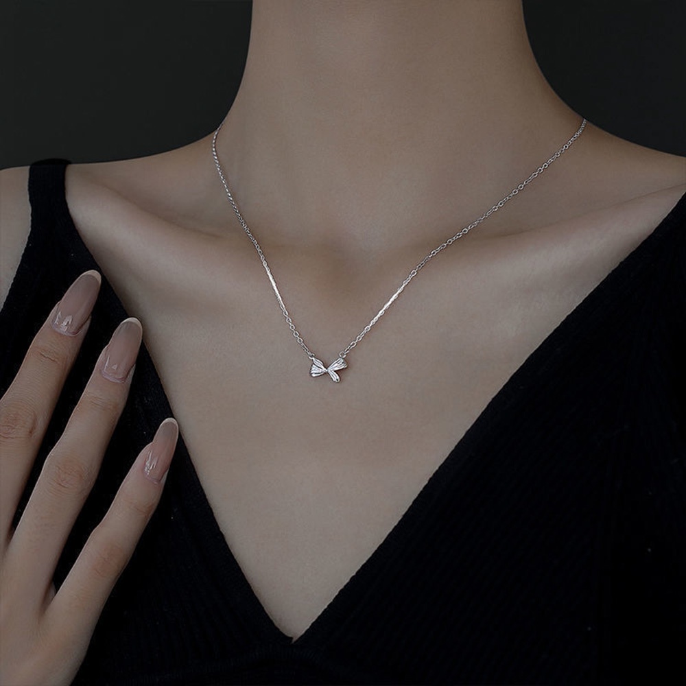 Kalung Rantai Liontin Pita Bahan 925 silver Gaya Korea Untuk Wanita