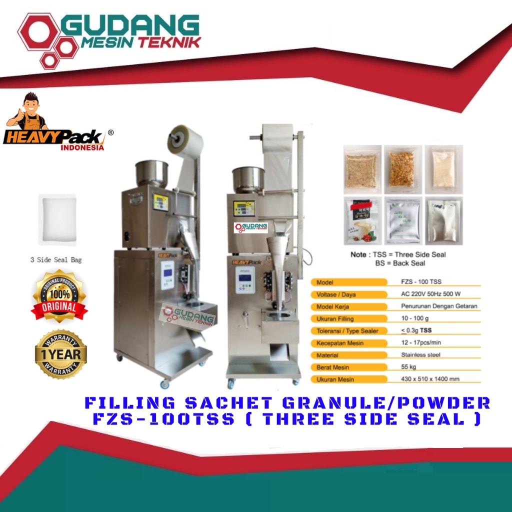 Heavypack FZS-100TSS Packing Sachet Machine Mesin Packing Kemas Sachet Otomatis Butiran Bubuk