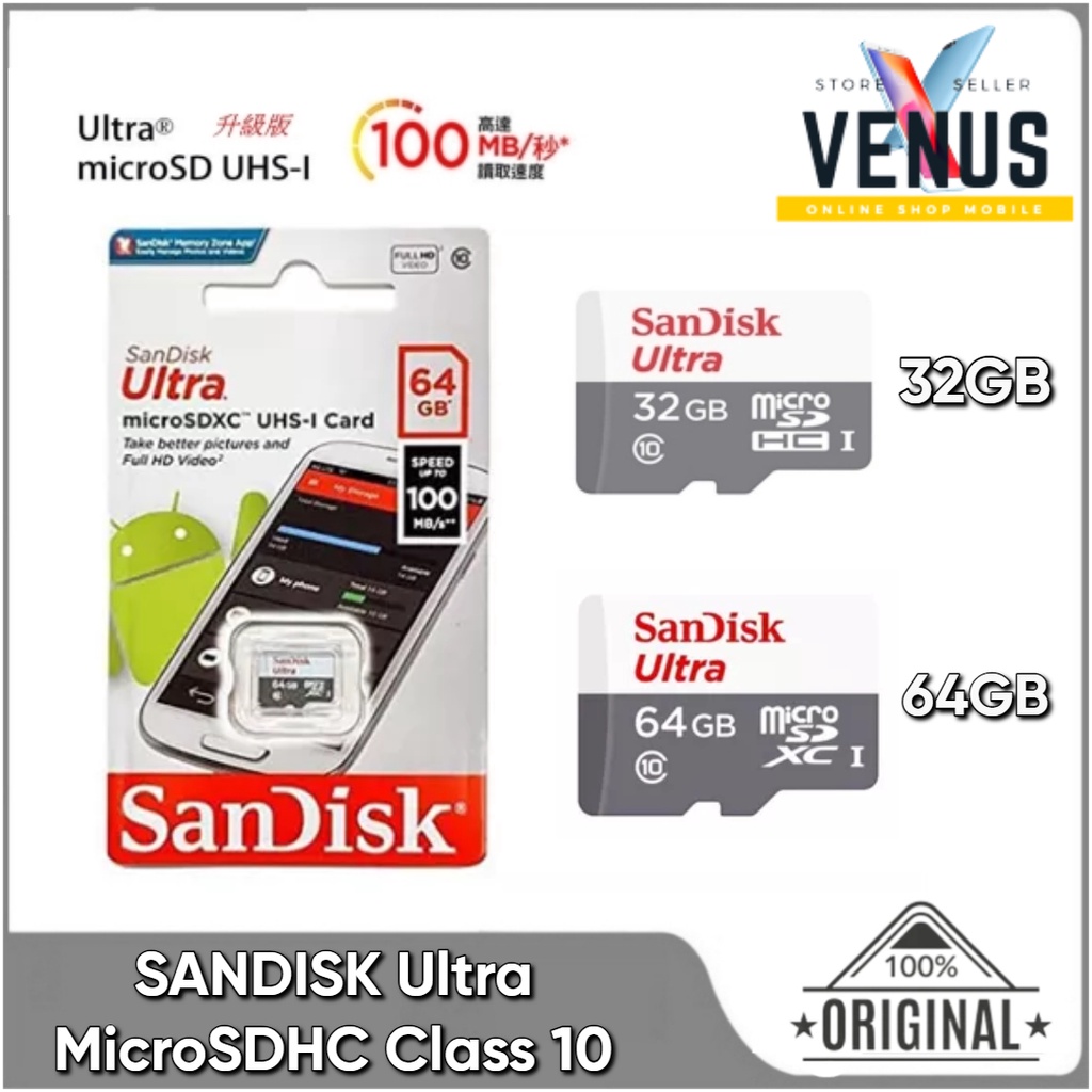 Memory Card 32GB / 64GB SanDisk Ultra up to 100Mbps Micro SD Class 10