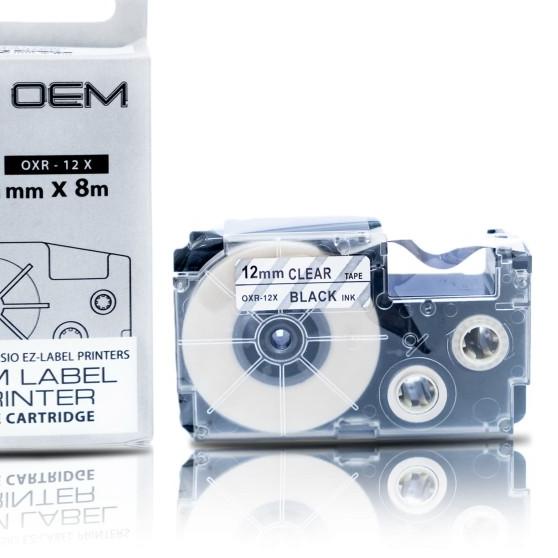 OEM TAPE EZ LABEL CASIO 12MM BLACK INK CLEAR (OXR-12X)