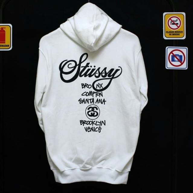 jaket sweater stussy Brooklyn putih premium/sweater hoodie pria murah - Hitam, L
