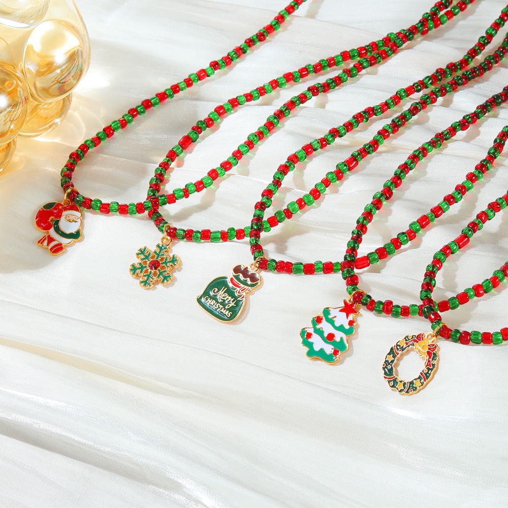 Kalung Klavikula Manik-Manik Warna-Warni Desain Santa Claus Pohon Natal Snowman Untuk Pria Dan Wanita