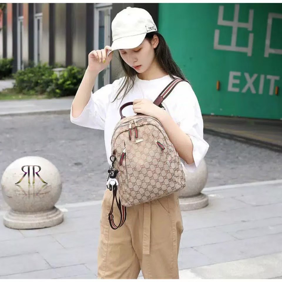 Tas Ransel Wanita Fashion Perempuan Korea Motif Mocca Ransel Free Boneka