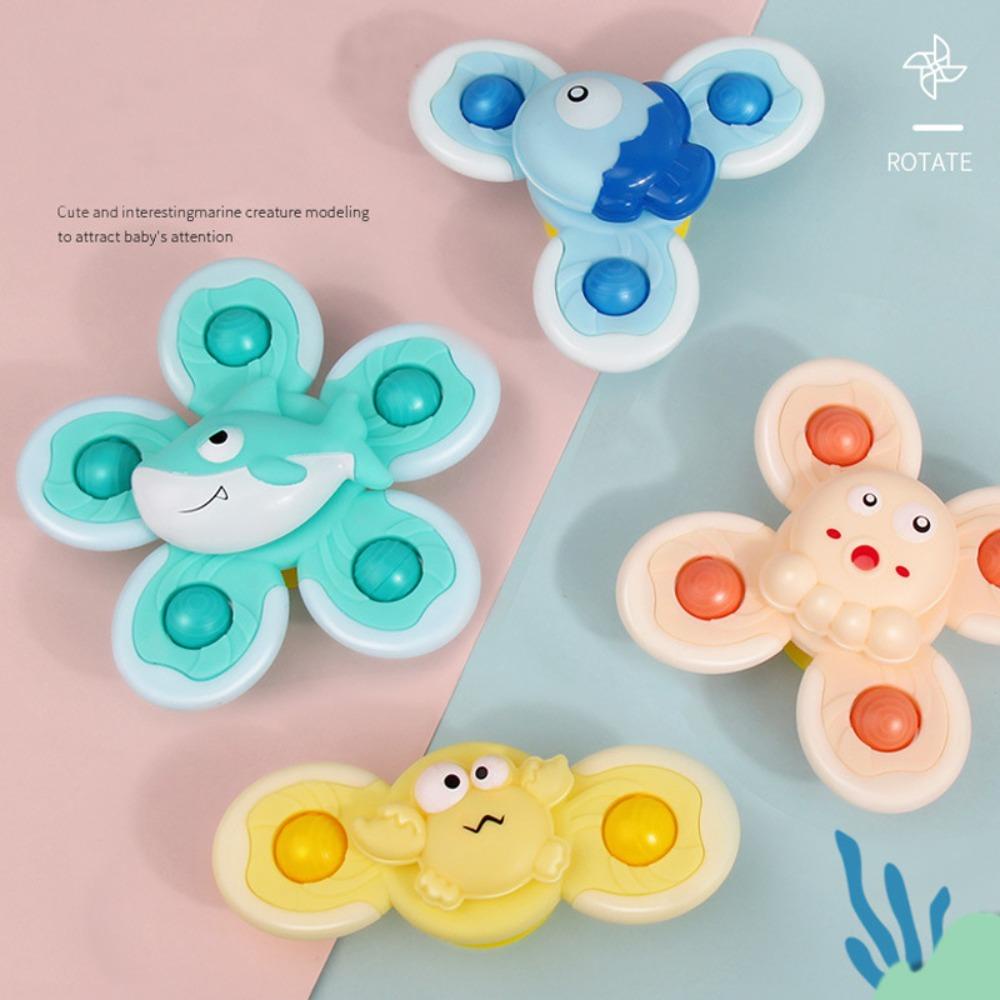 Lanfy Baby Spin Top Bath Toys Edukasi Anak 1set Kartun Montessori Sensory Learning Baby Games Spin Sucker Gyroscope Boy Anak Mandi Sucker Spinner