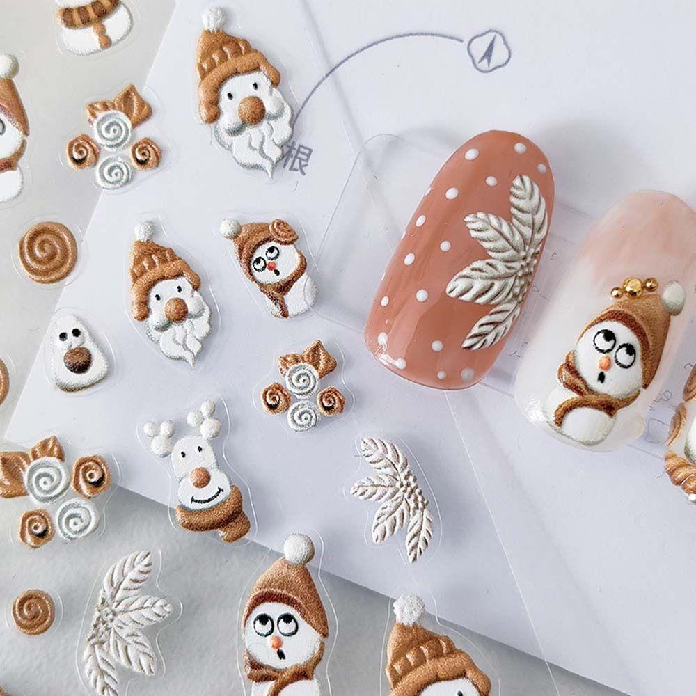 AUGUSTINA Agustinina Stiker Kuku Natal Wanita Perekat Diri Lampu Natal Santa Claus Snowman Nail Art Dekorasi