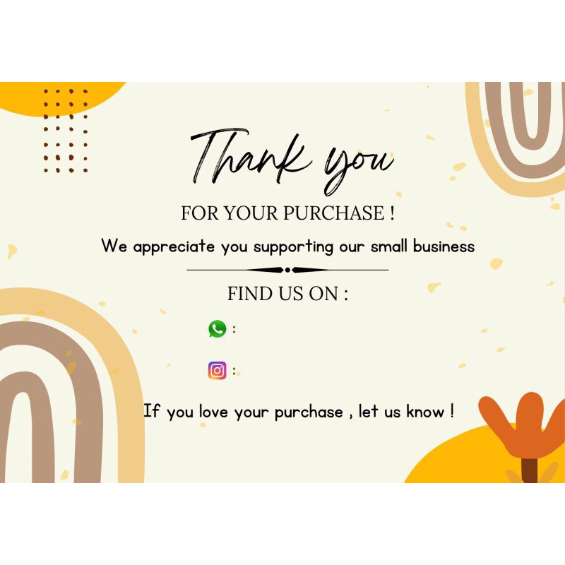 100 pcs Thanks Card Custom Kartu Ucapan Terima Kasih Online Shop