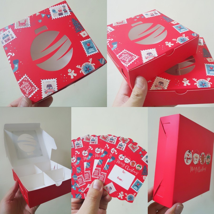 

(5pcs) kardus natal mooncake sekat 4 christmas ball box kue bulan kotak kemasan hampers dus packaging