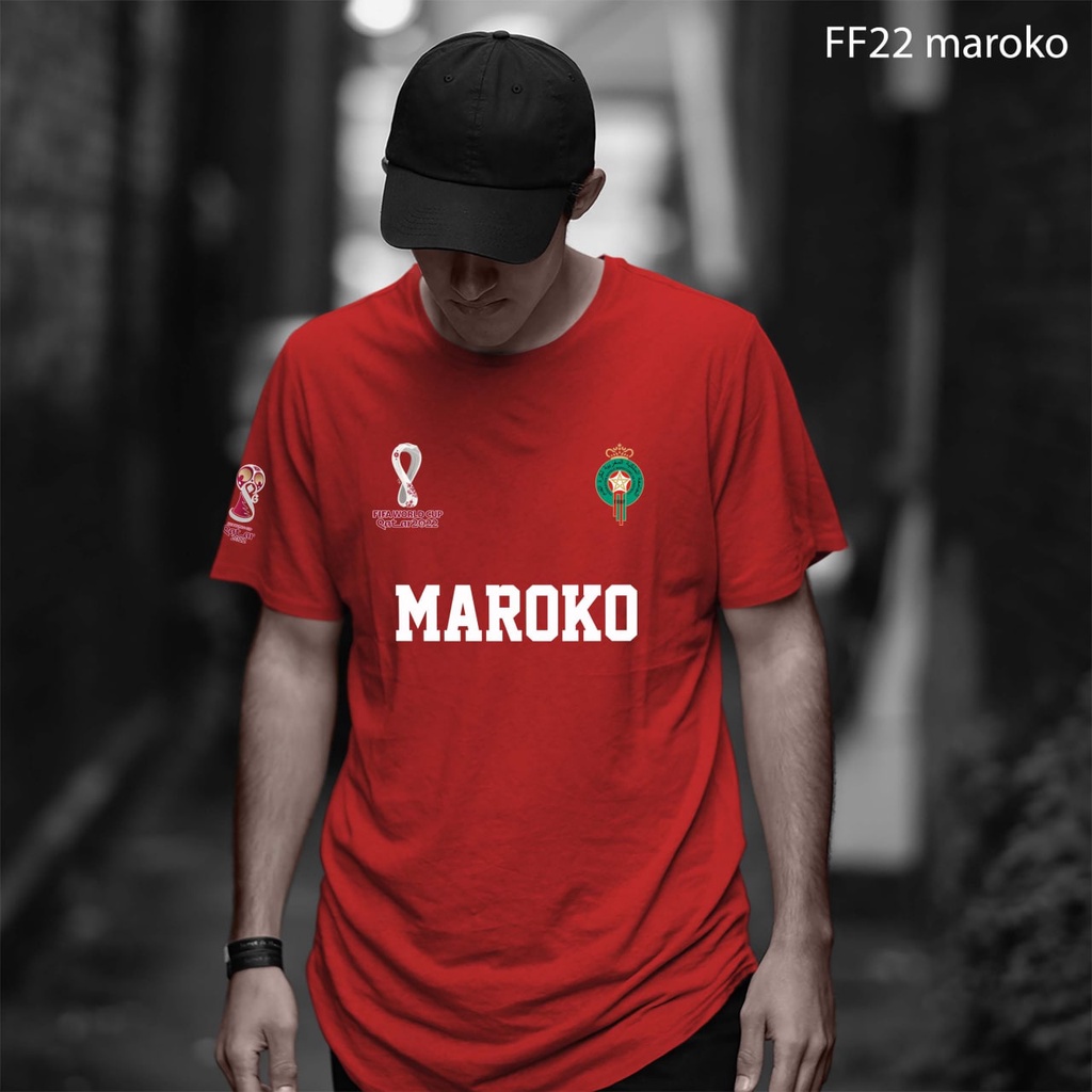 BAJU KAOS TIMNAS MAROKO PIALA DUNIA KAOS BOLA TIM NASIONAL MAROKO LENGAN PENDEK COTTON  24S