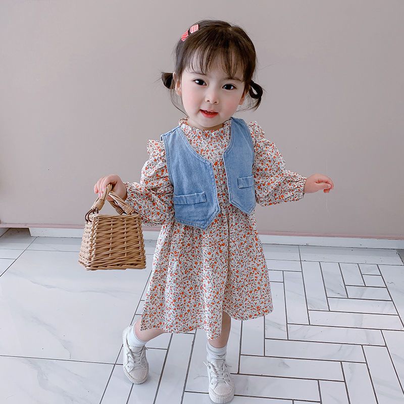 0-3Thn, DR121-Dress Bayi Perempuan Motif Bunga Aksen Rompi