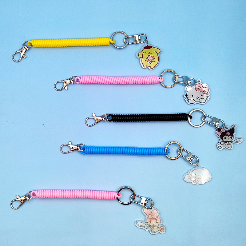 Sanrio Card Holder Dengan Telescopic Spring Rope Sling Untuk Pemegang ID Lencana Lucu Kartu Gantungan Kunci Anti-lost Sling Untuk Anak Perempuan fashion Hadiah