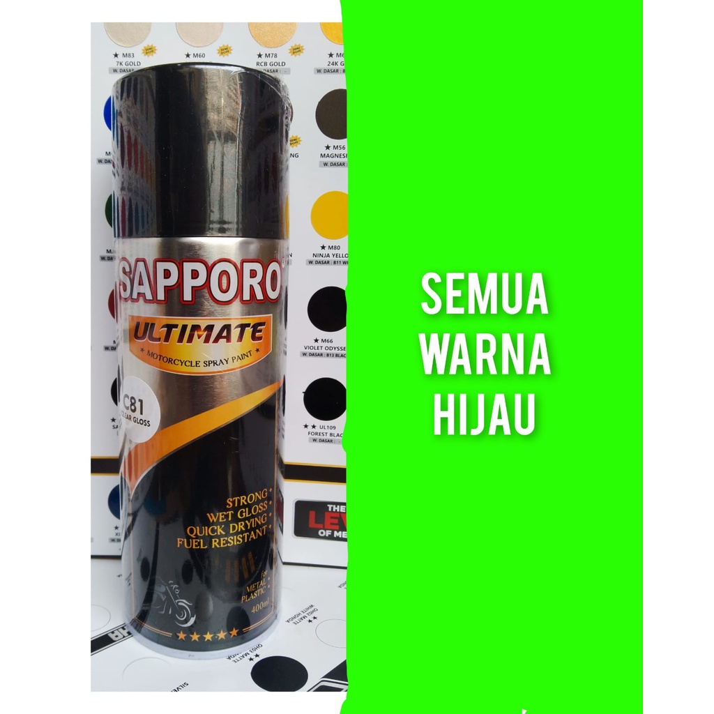 pilok pilox cat semprot sapporo ultimate 400ml varian hijau varian green ultra candy green majestic green djadoel green hijau terang hijau metallic hijau glossy