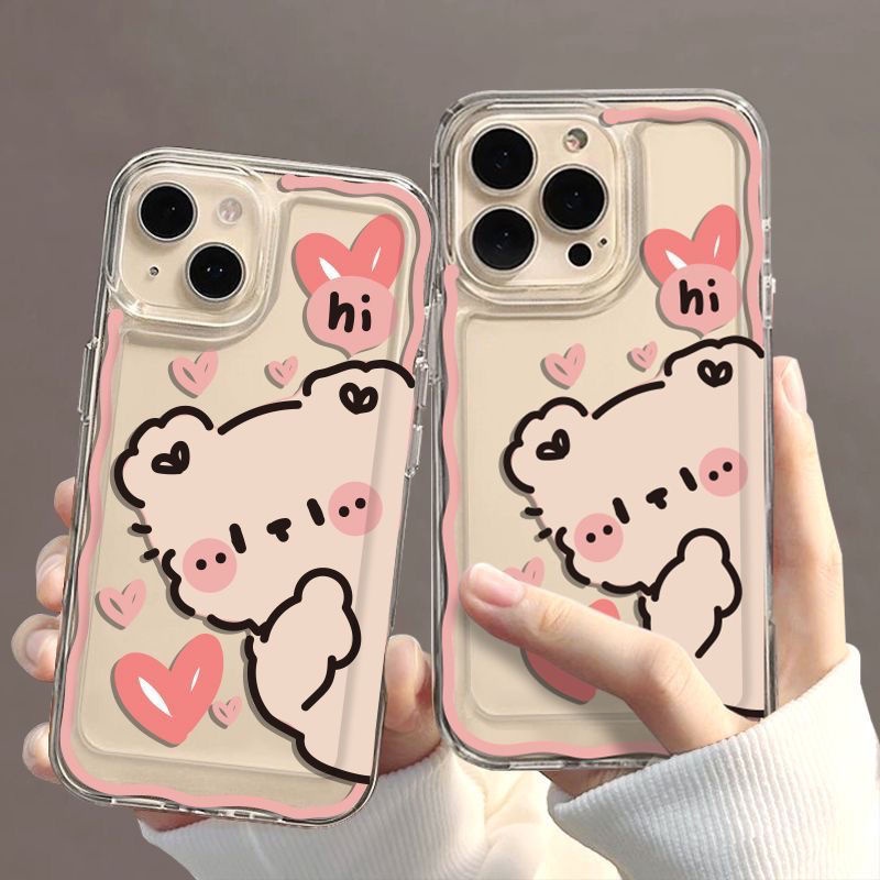 IPHONE Cute Love Bear Soft Phone Case Kompatibel Untuk Iphone14 13 12 11 Pro XS Max7 8 Plus X XR Casing Silikon Transparan TPU Shockproof Cover