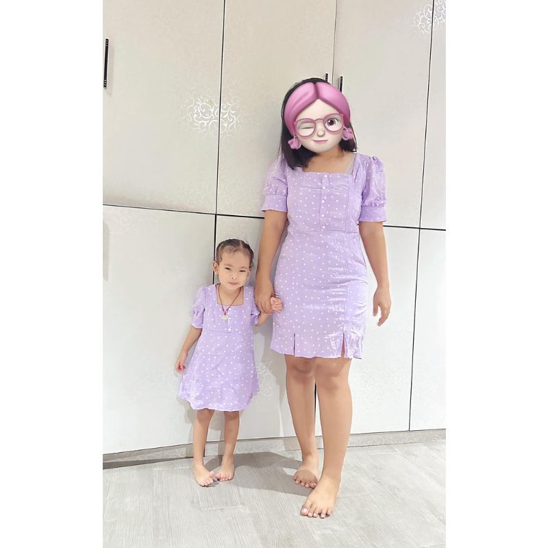 DRESS COUPLE anak dan ibu ungu Lilac perempuan wanita 3-8 th daster gaun wrinkle