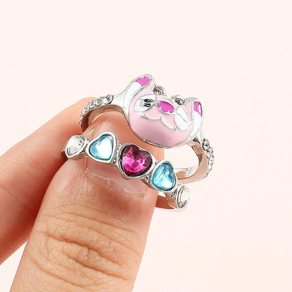 Mxbeauty Cosplay Anime Stitch Cincin Fashion Berlian Perhiasan Aksesoris Double Layer Anime Figure Untuk Dewasa Anak-Anak Perhiasan Cincin