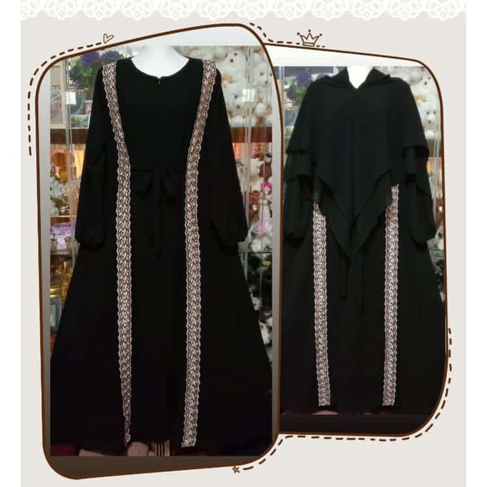 Gamis syar.i cerutti babydoll versi Abaya pariasi renda gold 2 garis lulus ful sampai bawah/gamis syari.i dewasa busui