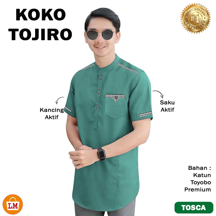 Baju Pria Muslim KOKO TOJIRO Lengan Pendek Bahan Katun Toyobo Size JUMBO M - 2XL LMS 18844