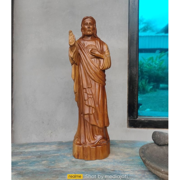 Ukiran Patung Yesus Kayu Jati 60cm