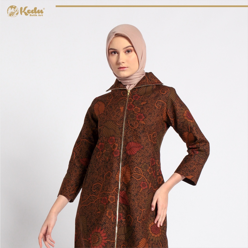 Kedu Batik - Tunik Batik Katun Zipper MATAHARI Hitam Tunik Wanita Formal