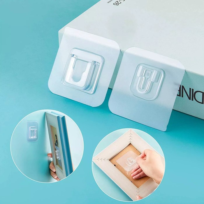 Stiker Tempelan 2 sisi Gantungan Tempel Hook Kait Paku 1 Set pasang +-