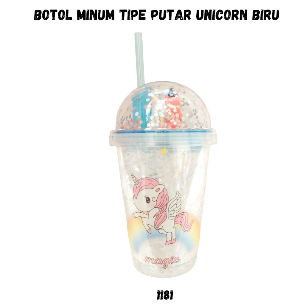 Tumbler Unicorn Blink / Gelas Karakter anak gliter Unicorn