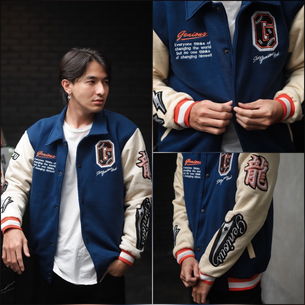 JAKET PRIA - JACKET VARSITY - JAKET BASEBALL - JAKET BOMBER - SALVIO HEXIA - JAKET VARSITY TEBAL