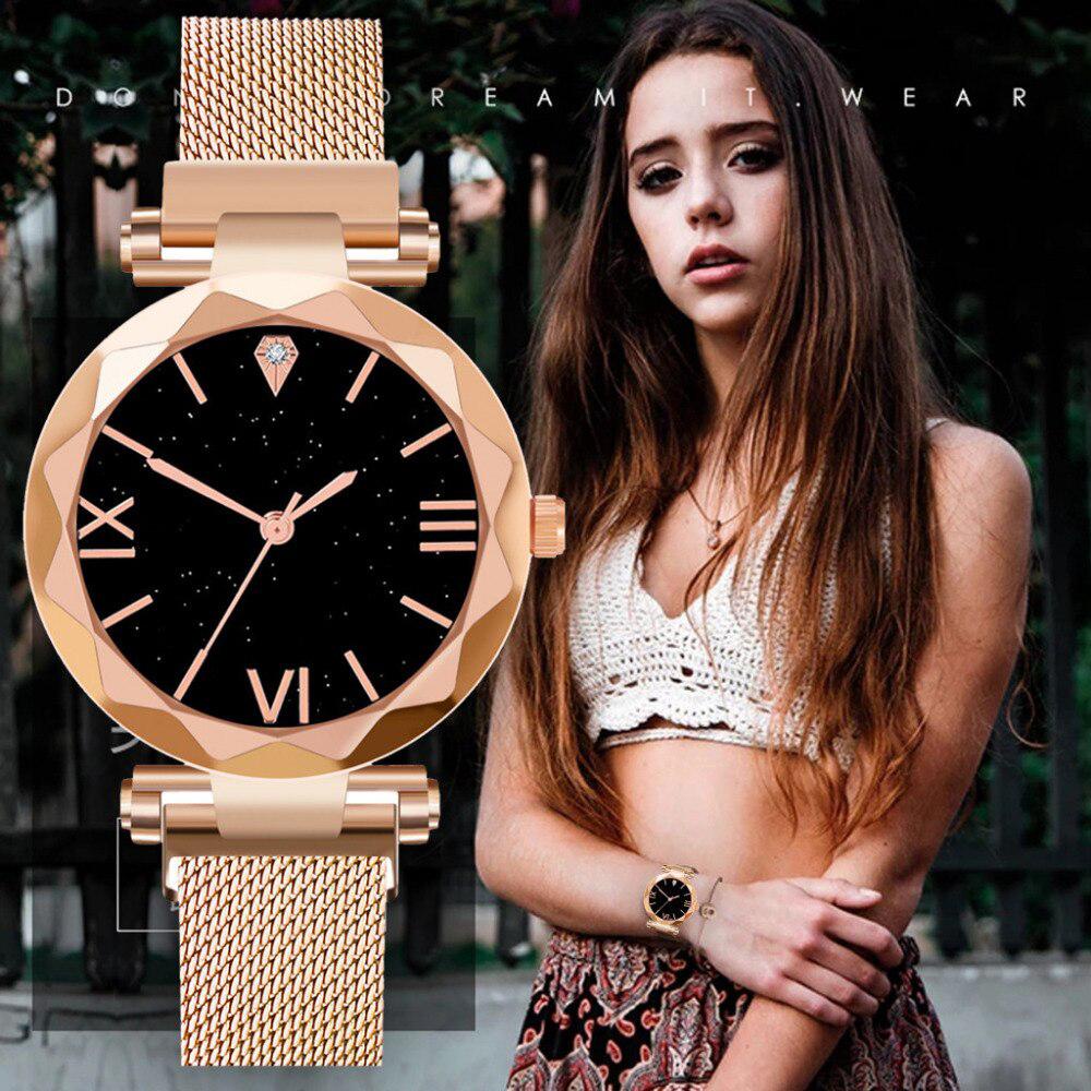 Finivo F902 Jam Tangan Wanita Fashion Business Analog Quartz - Magnet Stainless Metal Mesh 34 mm - Anti Air 30 M Renang - Water Resistant Watches