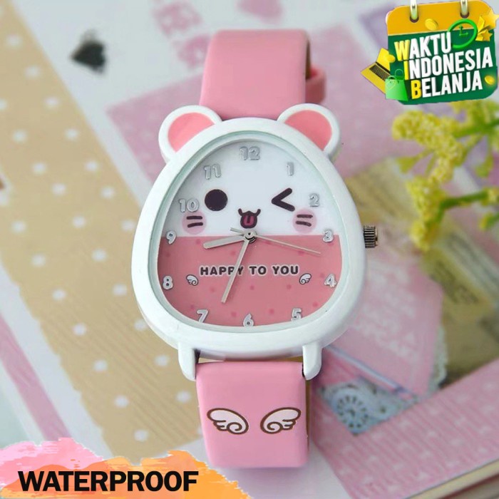 Jam Tangan Jam Tangan Anak Anti Air Jam Tangan Karakter Cat Kucing Lucu Pink