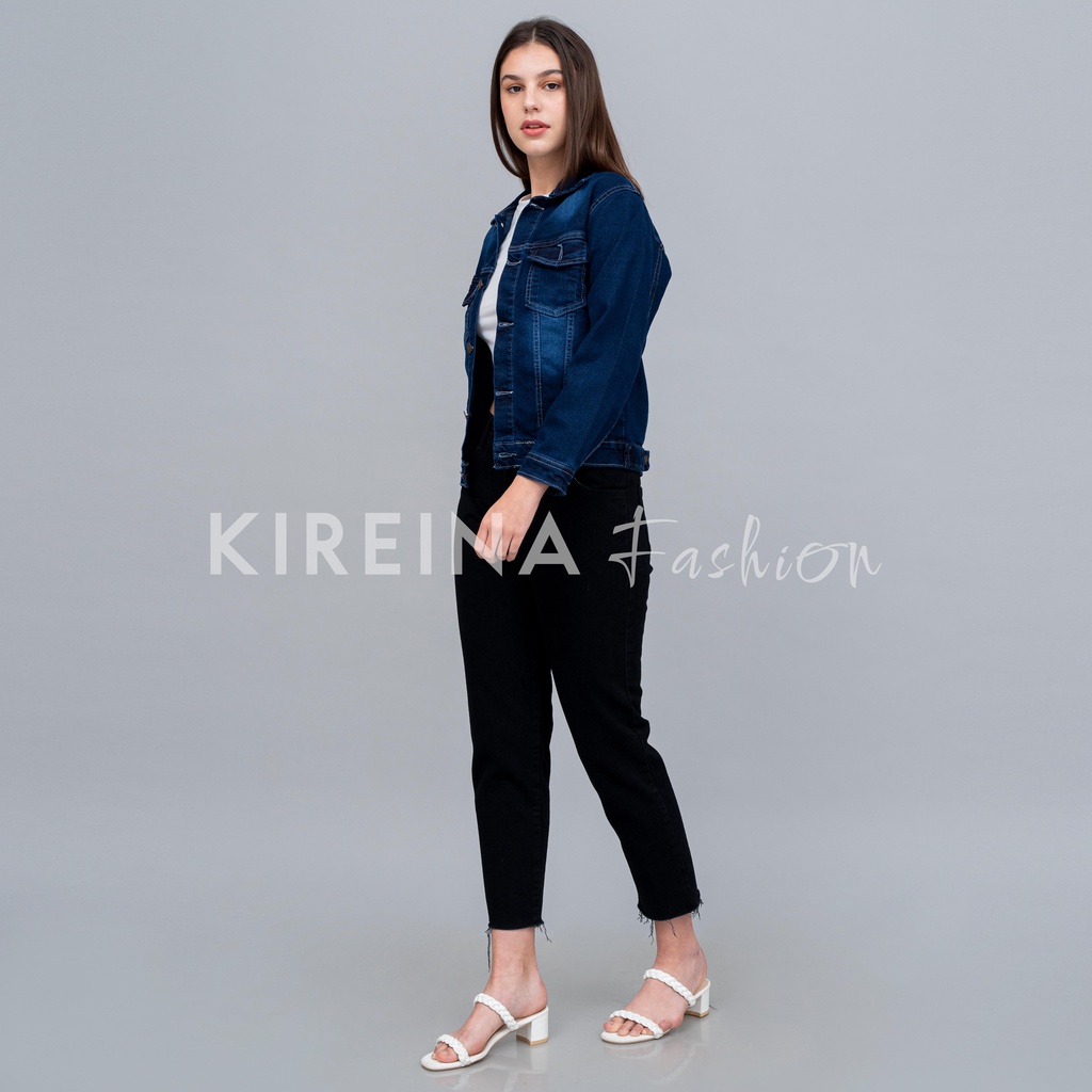 Jacket Jeans Wanita Denim Unisex Model Crop Bahan Denim Wash Tebal - KIREINA