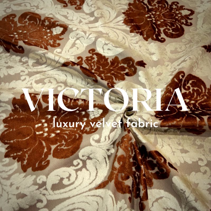Kain Bludru Beludru Mewah Premium Velvet Timbul Motif Bunga Damask Klasik - Victoria (Sofa, Jok, Kur