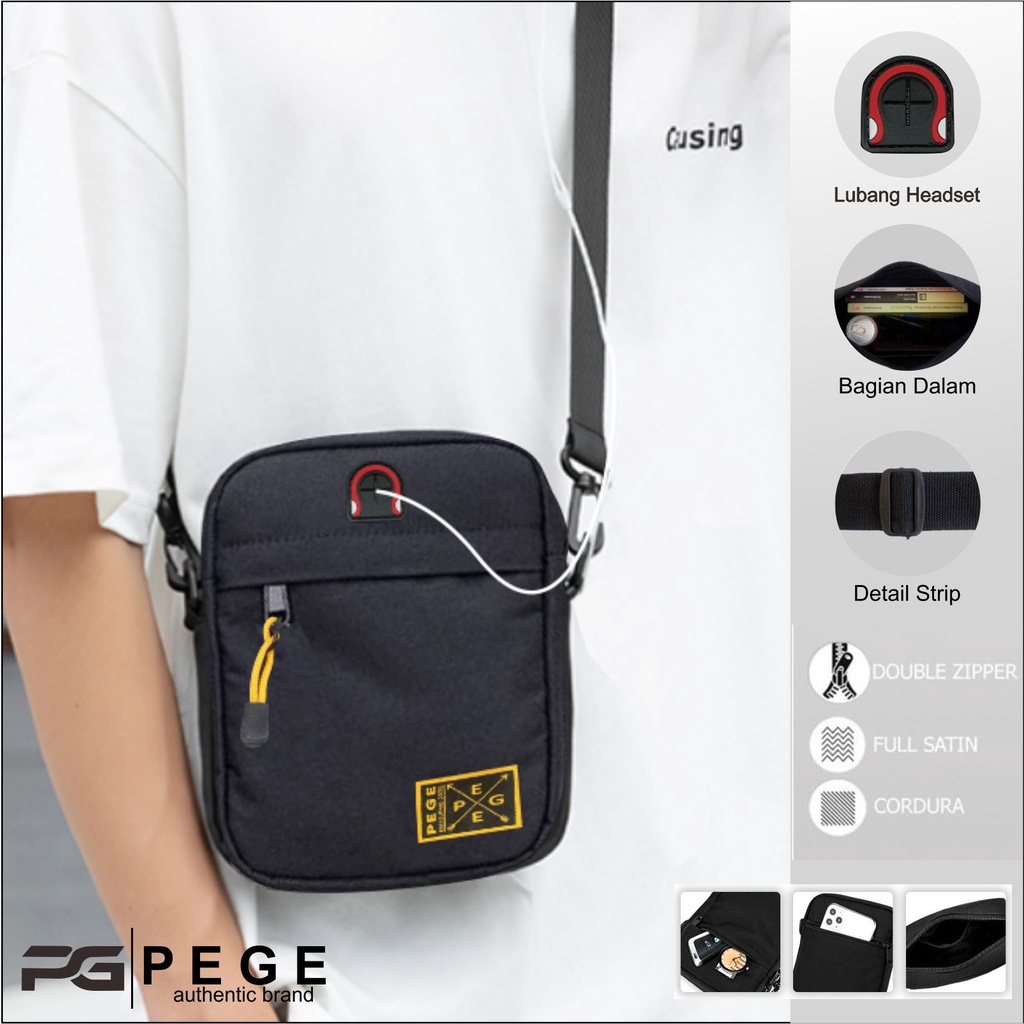 Tas Selempang Bahu Pria PEGE Mensa Casual Hitam - PG 8937