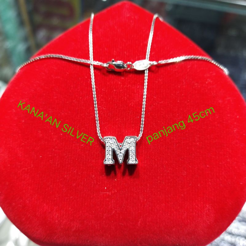 Kalung italy Santa+liontin tusuk huruf (M) 45cm remaja & dewasa perak asli 925 mata diamond putih ki