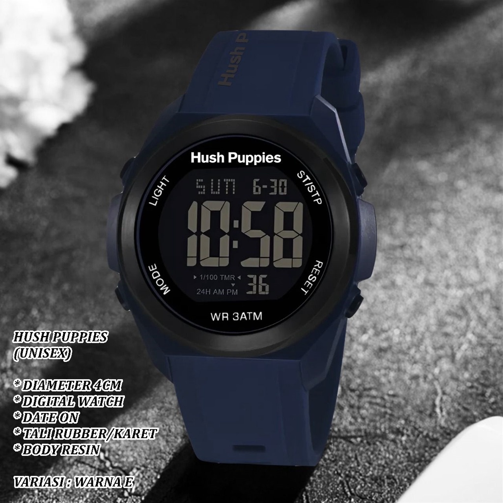 (BISA COD) JAM TANGAN DIGITAL UNISEX HUSH PUPPIES TALI RUBBER BODY RESIN BULAT TANGGAL AKTIF