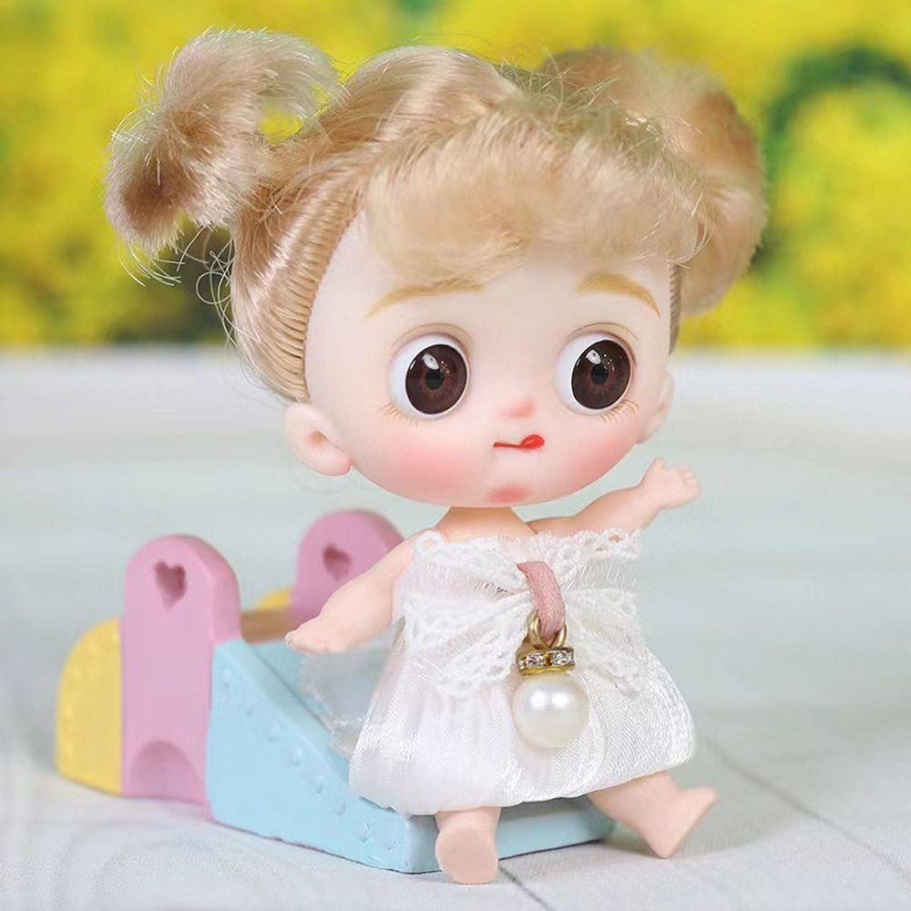 Mxbeauty Boneka BJD Mini Pakaian Fashion 12 cm Keriting Wig Hadiah Ulang Tahun Furnishing Artikel Dress Up Anak Menutup Mata Gadis Figure Mainan Action